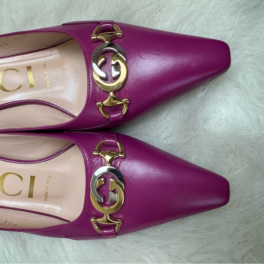 Gucci Zumi Mauve Pointed Toe Kitten Heel Mules 36 - Picture 9 of 13